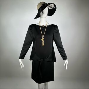 70’s Mollie Parnis Dress Midi Long Sleeve Crewneck Black Large